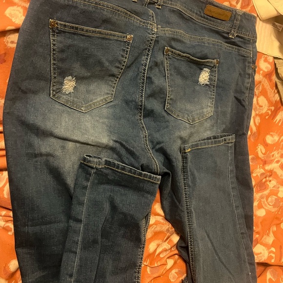 Plus Size Classic Blue Denim Ripped Skinny Jeans - Picture 6 of 6